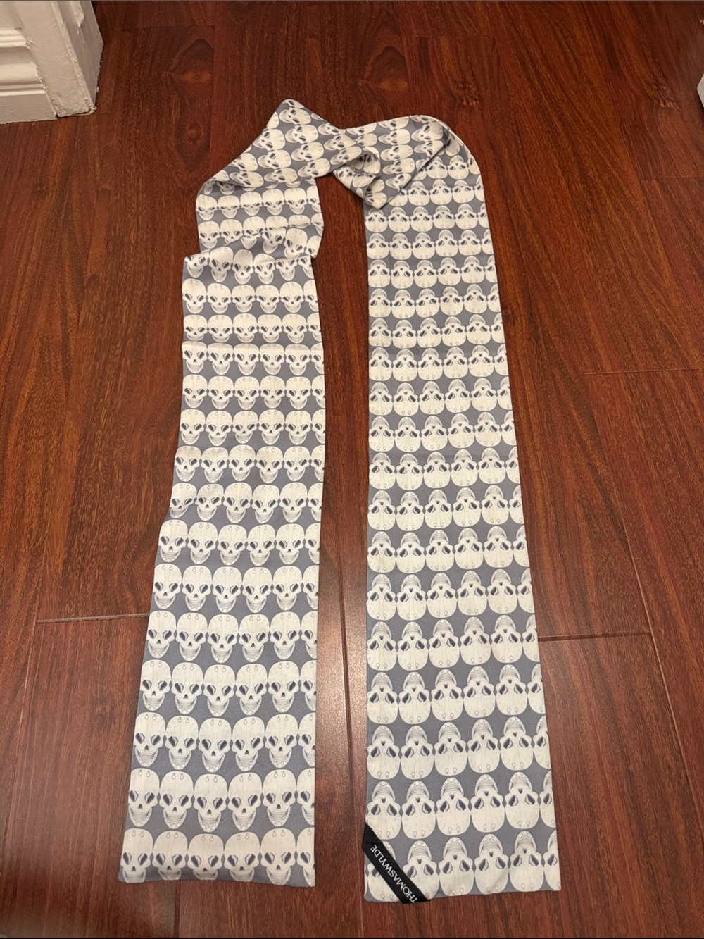 Thomas Wylde Gray Skull Pattern Scarf